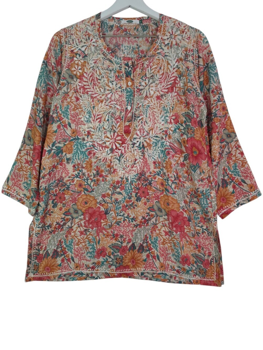 Dolma Silk Blend Embroidered Floral Tunic Top